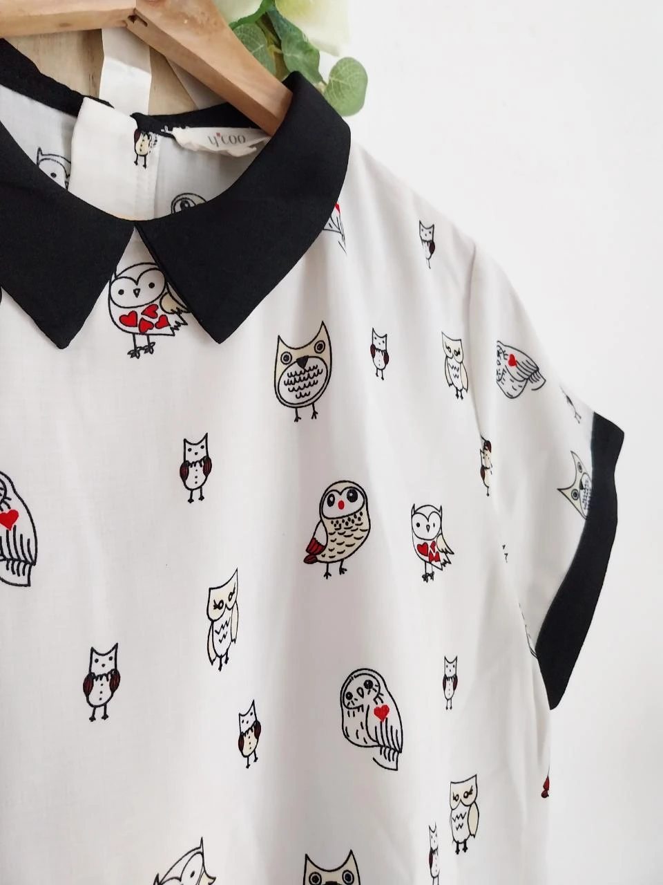 Blusa blanca roto con estampado de búhos YCOO Talla M – photo 3
